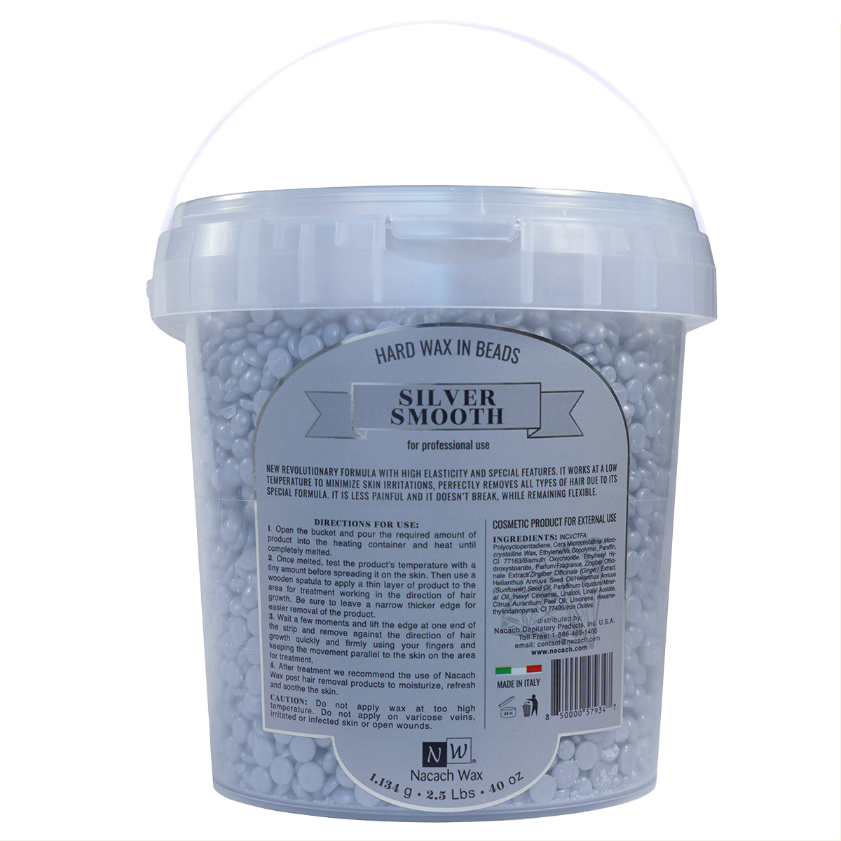 Silver Smooth Nacach Hypoallergenic Hard Wax 2.5 lbs. / 40 oz. / 1134 g.